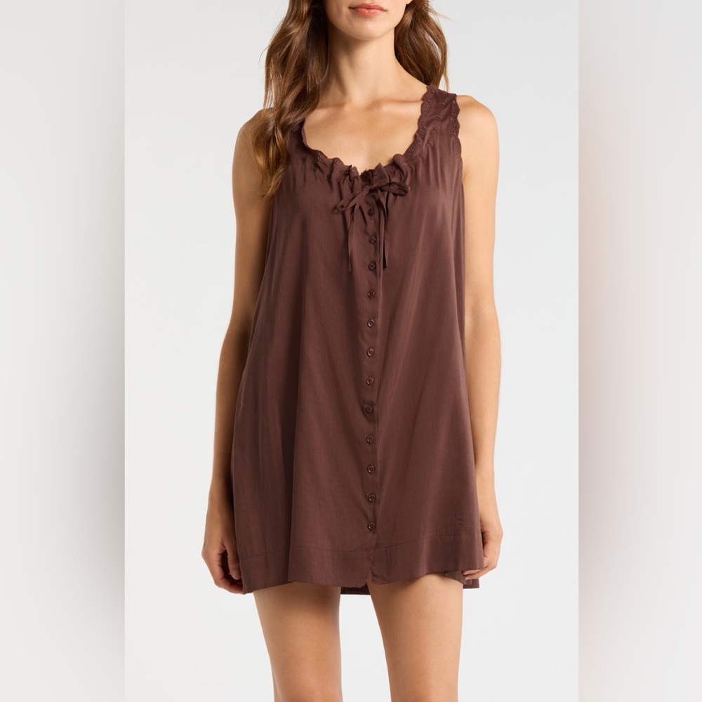 Reformation Holly Eyelet Trim Organic Cotton Blend Nightgown in Mole